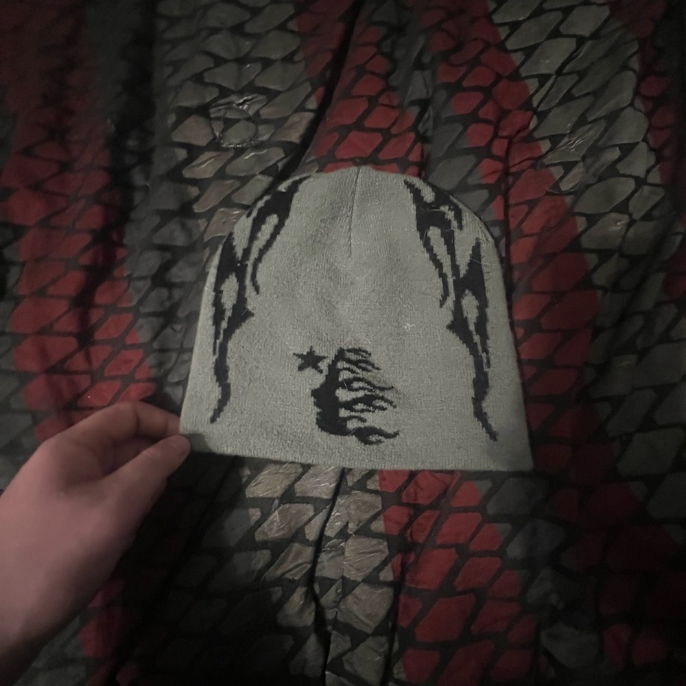 Gray Beanie with Black Design